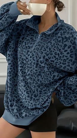 jkthpu-45 Plus Size Leopard Zip Hoodie Versatile  Chic Style