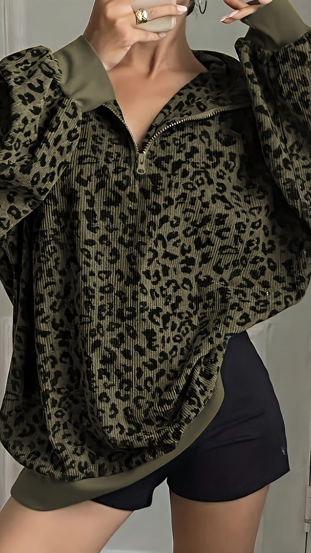 jkthpu-45 Plus Size Leopard Zip Hoodie Versatile  Chic Style