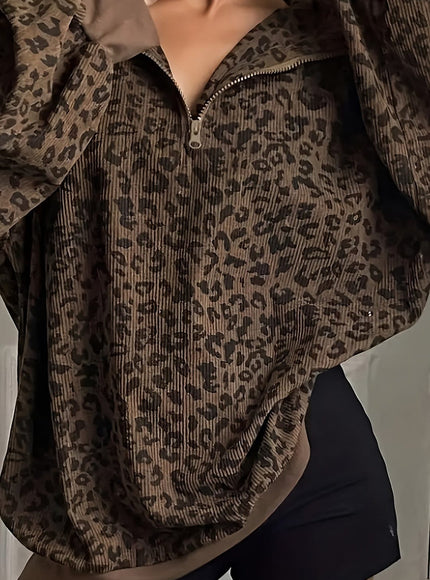 jkthpu-45 Plus Size Leopard Zip Hoodie Versatile  Chic Style