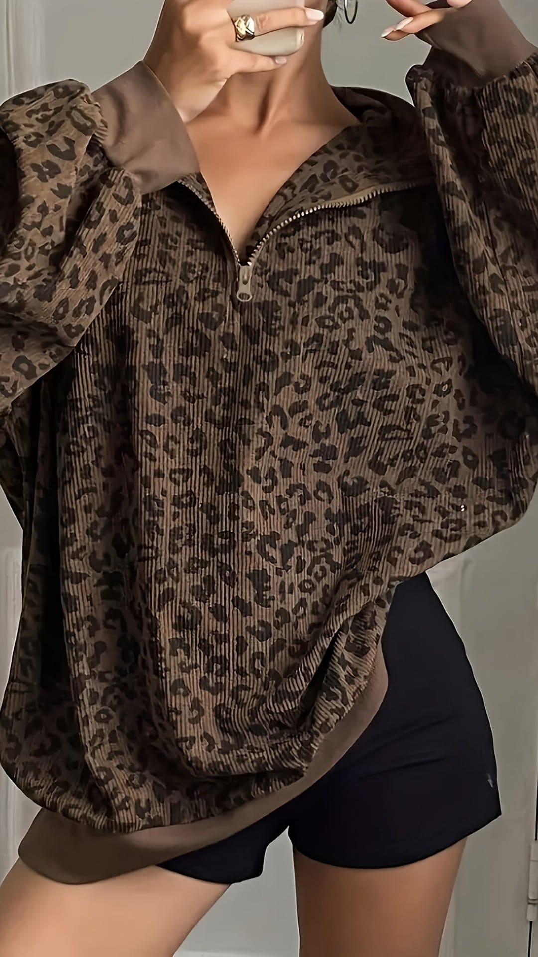 jkthpu-45 Plus Size Leopard Zip Hoodie Versatile  Chic Style