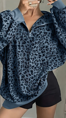jkthpu-45 Plus Size Leopard Zip Hoodie Versatile  Chic Style