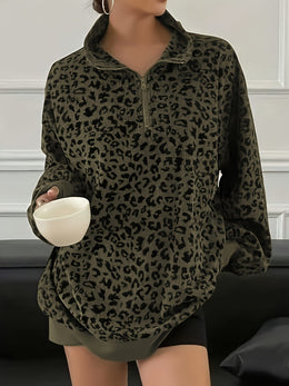 jkthpu-45 Plus Size Leopard Zip Hoodie Versatile  Chic Style