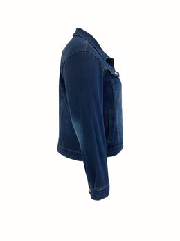 jkthpu-45 Plus Size Light Blue Stretch Denim Jacket