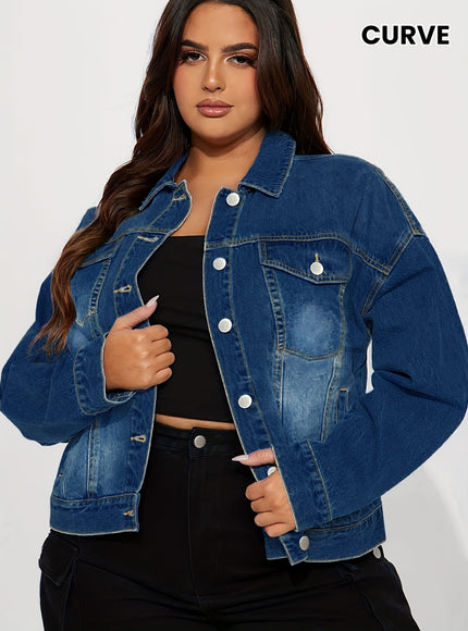 jkthpu-45 Plus Size Light Blue Stretch Denim Jacket
