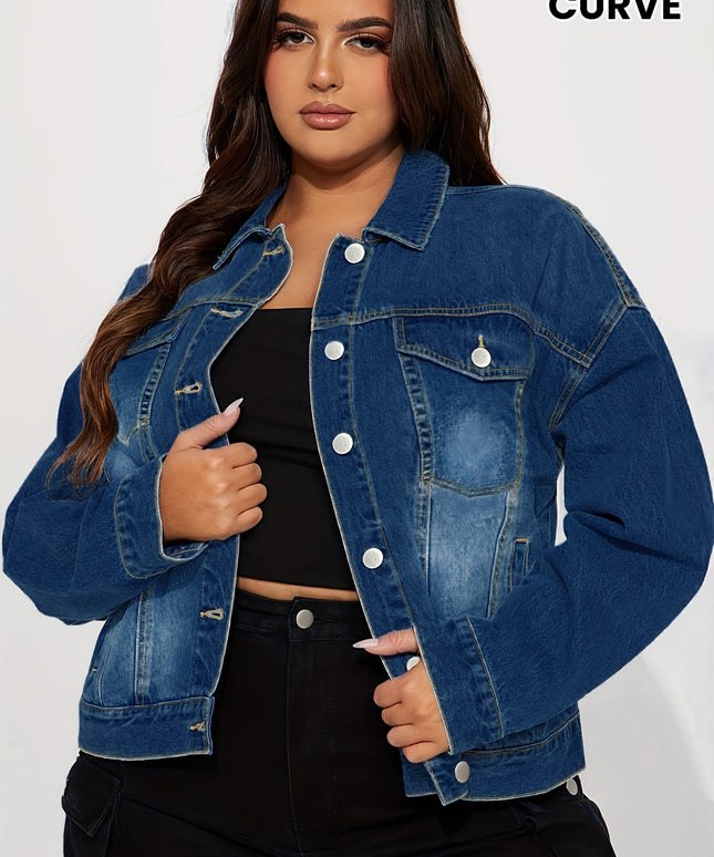 jkthpu-45 Plus Size Light Blue Stretch Denim Jacket