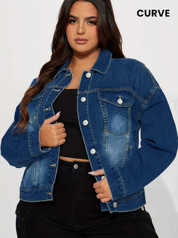 jkthpu-45 Plus Size Light Blue Stretch Denim Jacket