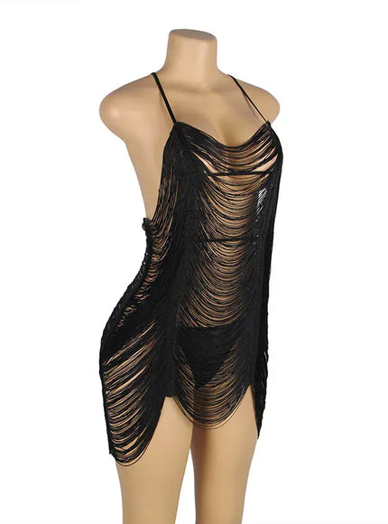 KissICON Plus Size Lovely Tassel Design Woman ladies night wear sexy underwear lingerie from M-5XL night gown  sexy sleepwear
