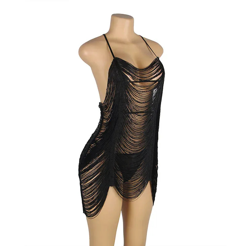 KissICON Plus Size Lovely Tassel Design Woman ladies night wear sexy underwear lingerie from M-5XL night gown  sexy sleepwear