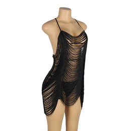 KissICON Plus Size Lovely Tassel Design Woman ladies night wear sexy underwear lingerie from M-5XL night gown  sexy sleepwear