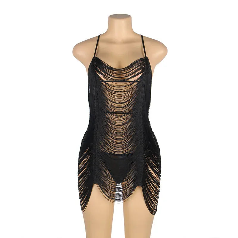 KissICON Plus Size Lovely Tassel Design Woman ladies night wear sexy underwear lingerie from M-5XL night gown  sexy sleepwear