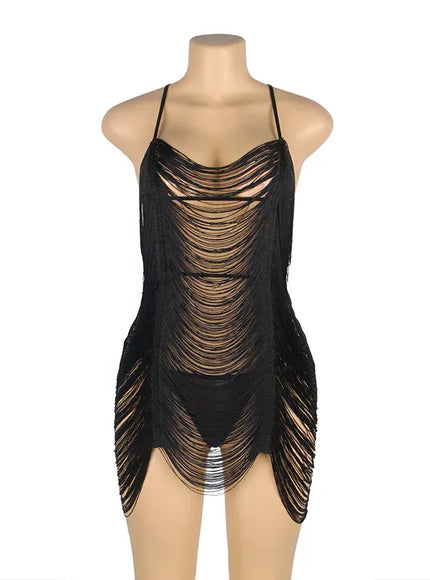 KissICON Plus Size Lovely Tassel Design Woman ladies night wear sexy underwear lingerie from M-5XL night gown  sexy sleepwear
