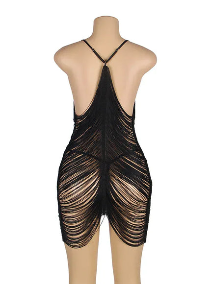 KissICON Plus Size Lovely Tassel Design Woman ladies night wear sexy underwear lingerie from M-5XL night gown  sexy sleepwear
