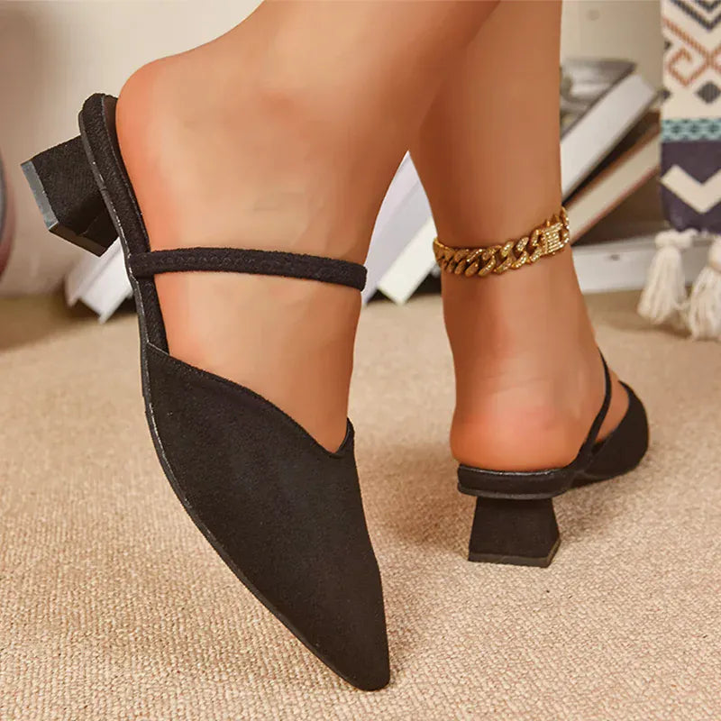 KissICON Plus Size Low Heels Sandals for Women Pointed