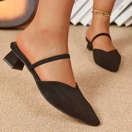 KissICON Plus Size Low Heels Sandals for Women Pointed