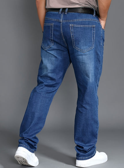 KissICON Plus Size Men'S Regular Stretch Jeans, High-Quality Wear-Resistant, Warm, And Washed Denim