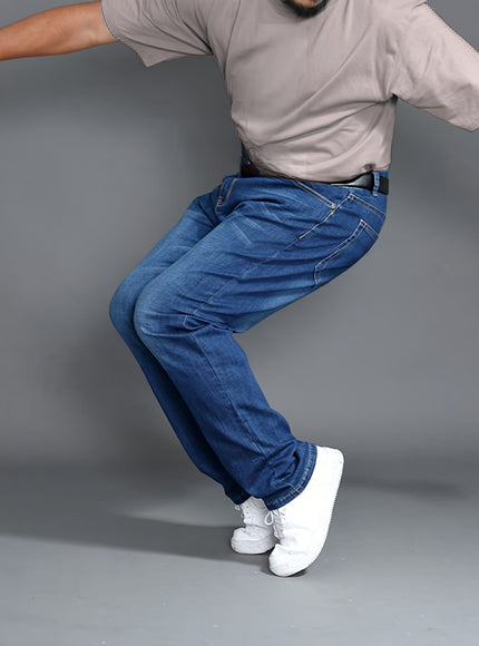 KissICON Plus Size Men'S Regular Stretch Jeans, High-Quality Wear-Resistant, Warm, And Washed Denim
