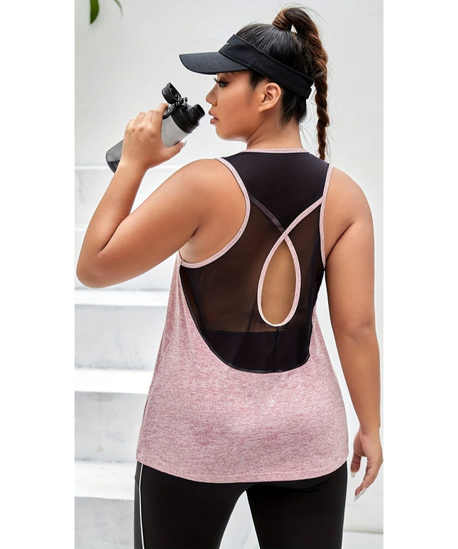 jkthpu-45 Plus Size Mesh Back Summer Sports Tank Top