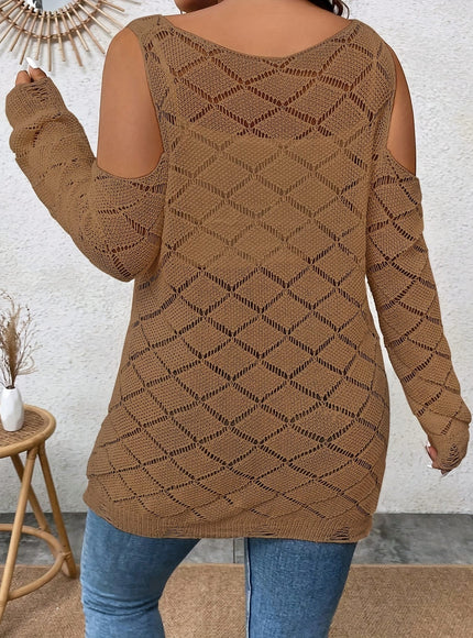 jkthpu-45 Plus Size, Mesh Shoulder Cutout Thin Sweater Breathable Loose Fit Long Sleeve Cardigan
