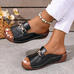 KissICON Plus Size Metal Chain Decor Wedge Sandals Women
