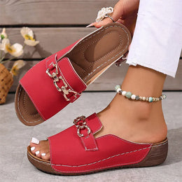 KissICON Plus Size Metal Chain Decor Wedge Sandals Women