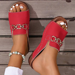 KissICON Plus Size Metal Chain Decor Wedge Sandals Women