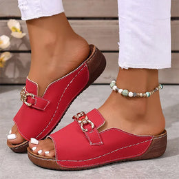 KissICON Plus Size Metal Chain Decor Wedge Sandals Women