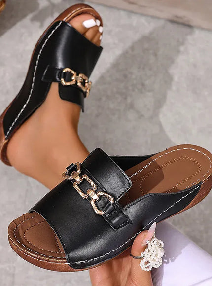 KissICON Plus Size Metal Chain Decor Wedge Sandals Women
