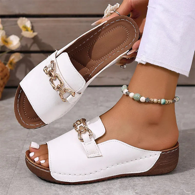 KissICON Plus Size Metal Chain Decor Wedge Sandals Women