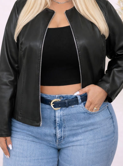 KissICON Outerwear Plus Size Minimalist Black Zipper Jacket