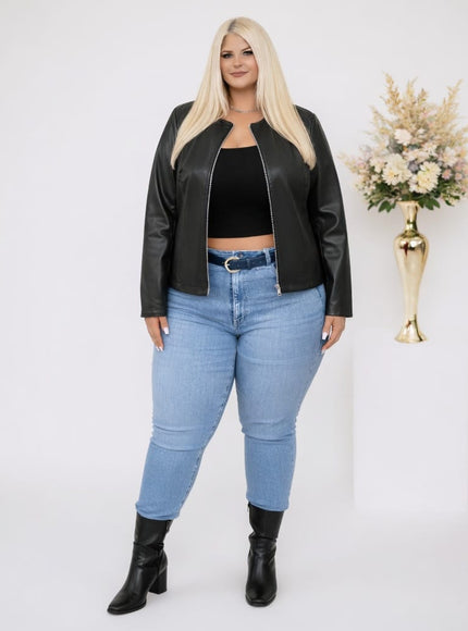 KissICON Outerwear Plus Size Minimalist Black Zipper Jacket
