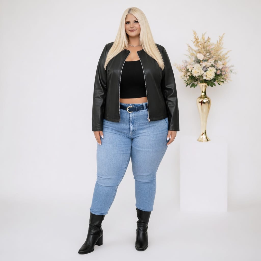 KissICON Outerwear Plus Size Minimalist Black Zipper Jacket