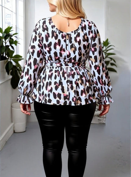 KissICON Plus Size Multi-Color Animal Print Wrap Blouse with Tie Waist