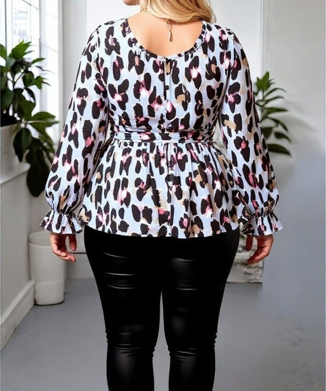 KissICON Plus Size Multi-Color Animal Print Wrap Blouse with Tie Waist