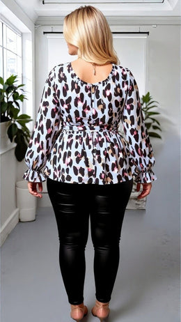KissICON Plus Size Multi-Color Animal Print Wrap Blouse with Tie Waist