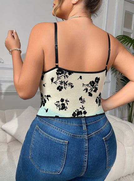 jkthpu-45 Plus Size, New Mesh Sheer Waist Cinched Fleece Steel Ring Fishbone Corset Sexy Plus Size Halter Top