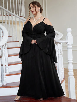 jkthpu-45 Plus-Size Off-Shoulder Dress with a Fitted Waist And Slit, Suitable for Bridesmaids.