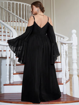 jkthpu-45 Plus-Size Off-Shoulder Dress with a Fitted Waist And Slit, Suitable for Bridesmaids.