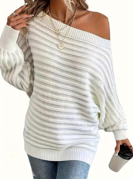 jkthpu-45 Plus Size Off-Shoulder Knit Sweater – Solid Colour Multi-Option