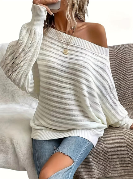 jkthpu-45 Plus Size Off-Shoulder Knit Sweater – Solid Colour Multi-Option