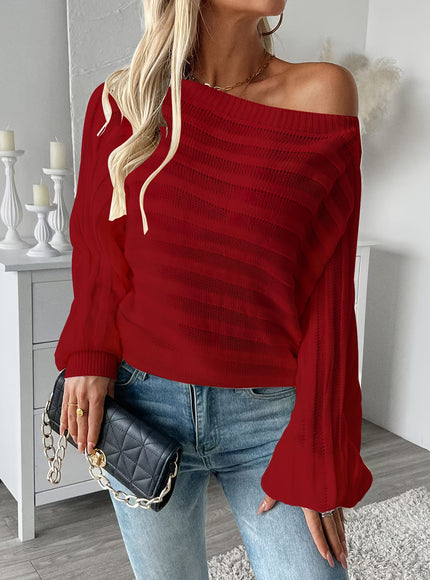 jkthpu-45 Plus Size Off-Shoulder Knit Sweater – Solid Colour Multi-Option