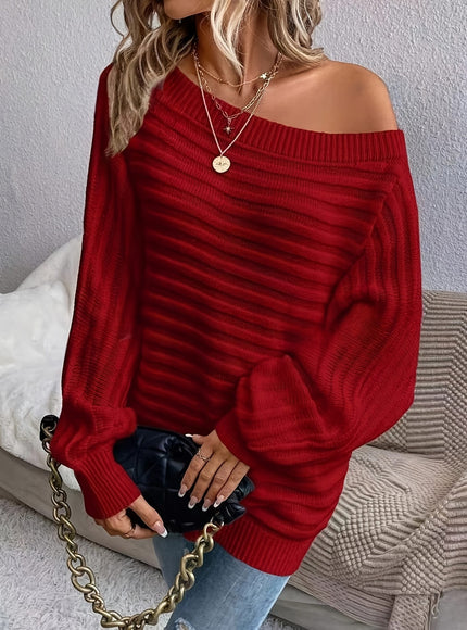jkthpu-45 Plus Size Off-Shoulder Knit Sweater – Solid Colour Multi-Option