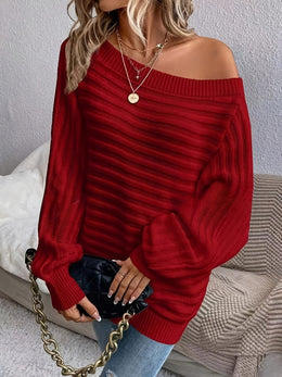 jkthpu-45 Plus Size Off-Shoulder Knit Sweater – Solid Colour Multi-Option