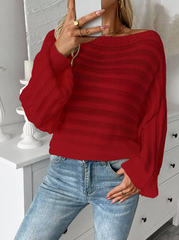 jkthpu-45 Plus Size Off-Shoulder Knit Sweater – Solid Colour Multi-Option
