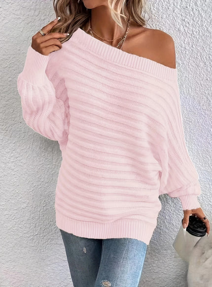 jkthpu-45 Plus Size Off-Shoulder Knit Sweater – Solid Colour Multi-Option