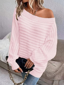 jkthpu-45 Plus Size Off-Shoulder Knit Sweater – Solid Colour Multi-Option