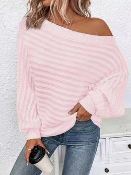 jkthpu-45 Plus Size Off-Shoulder Knit Sweater – Solid Colour Multi-Option
