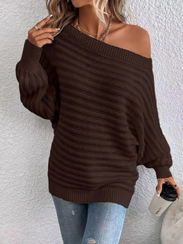 jkthpu-45 Plus Size Off-Shoulder Knit Sweater – Solid Colour Multi-Option