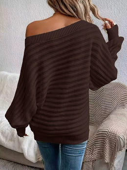 jkthpu-45 Plus Size Off-Shoulder Knit Sweater – Solid Colour Multi-Option