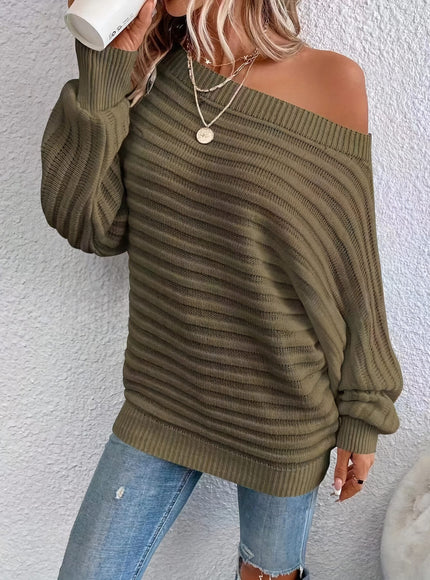 jkthpu-45 Plus Size Off-Shoulder Knit Sweater – Solid Colour Multi-Option