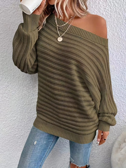 jkthpu-45 Plus Size Off-Shoulder Knit Sweater – Solid Colour Multi-Option